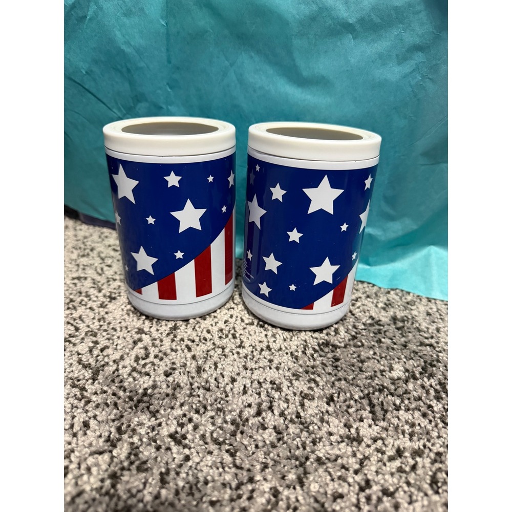 Set of 2 Patriotic American Flag Can Coolers Stars Stripes Insulated USA